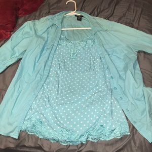 Blue polka dot button up